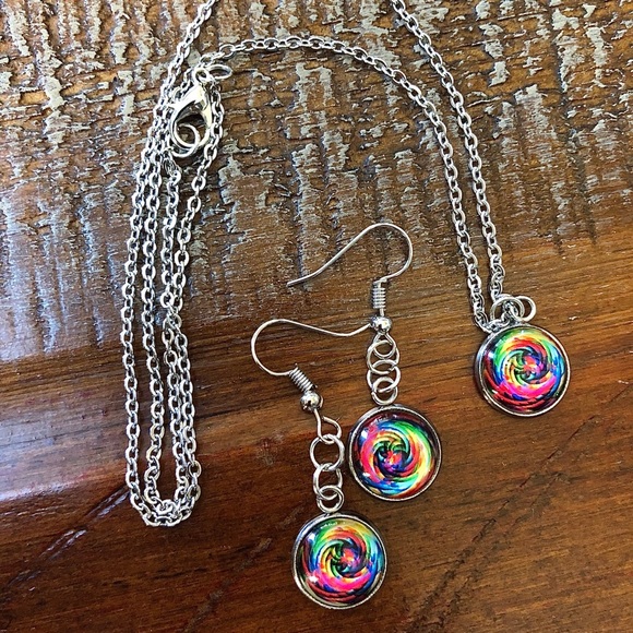 Jewelry - Matching rainbow pendant necklace and earrings